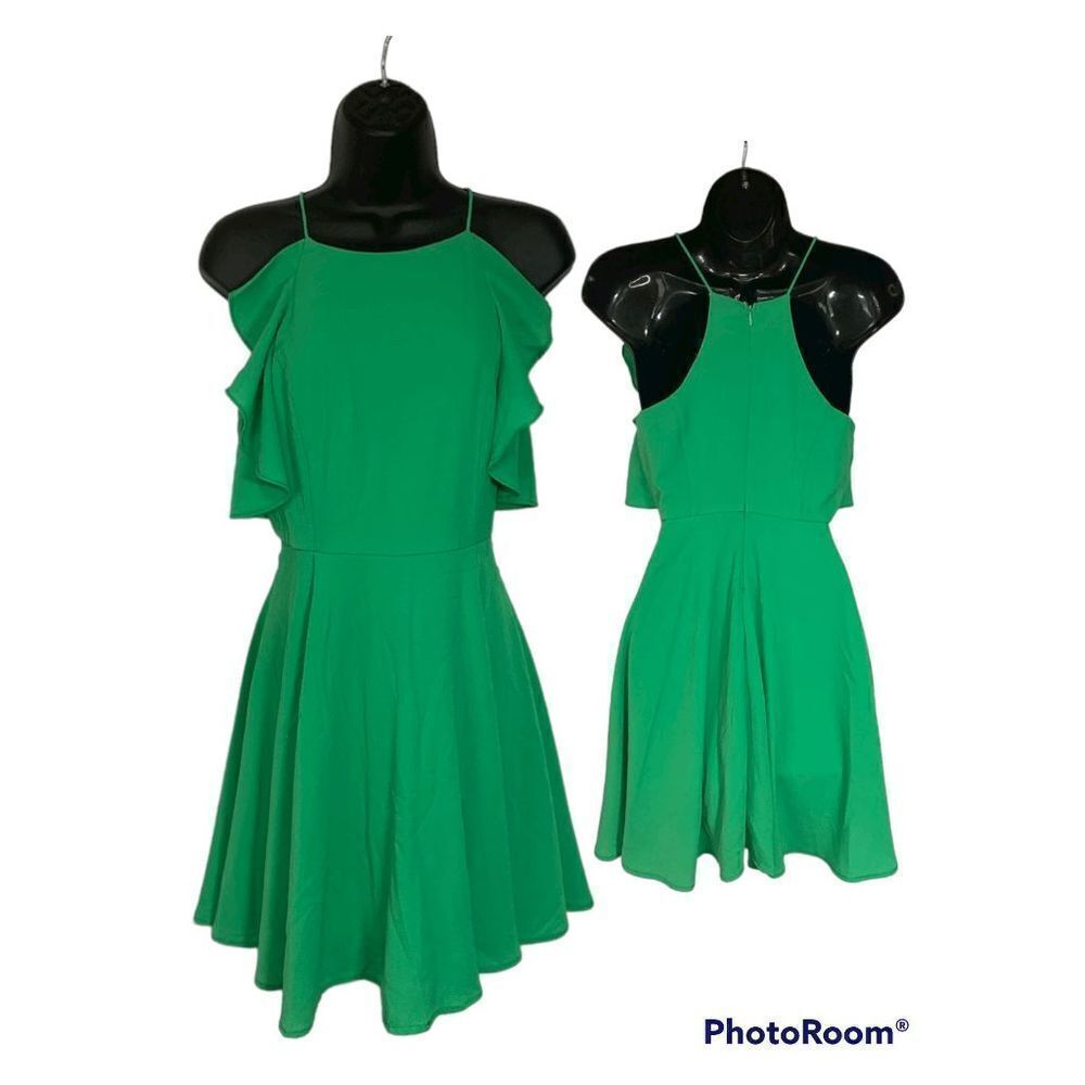 She + Sky Kelly Green Halter Mini Dress